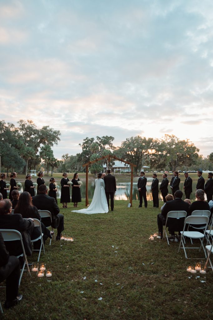 Wedding setting outside with family
